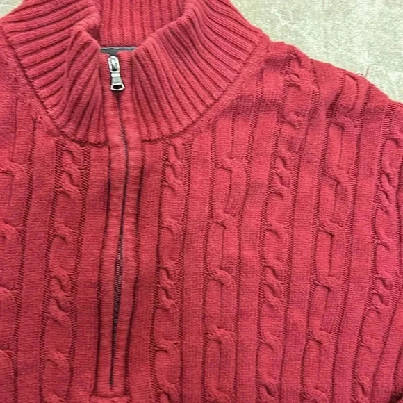 Izod burgundy cableknit quarter zip sweater - Picture 2 of 5